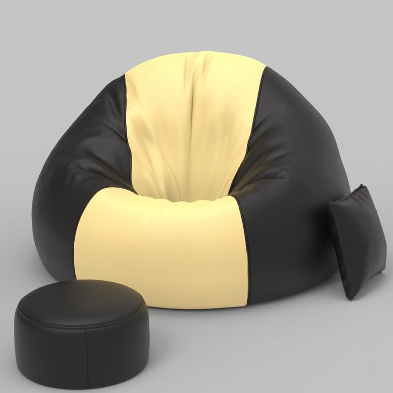 Image of Biggie Bean Bag 4XL Bean Bag Chair with Beans Filled - The Classics Bean Bag Sofa - Combo Set-Styled for Elegance with Free Cushion & Footrest (Matching Color : Xaze Cream-Black)