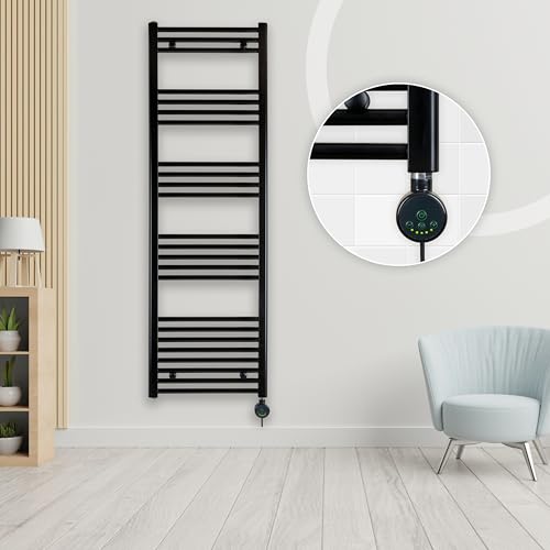 anapont elektrischer Badheizkörper mit Raumtemperaturregelung 1600h x 500b, schwarz - Handtuchheizkörper mit Thermostat - Timer-Funktion - Badheizung elektrisch - Handtuchheizung - Made in Germany