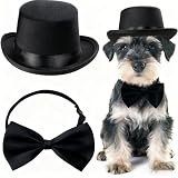 Qiansail 2Pcs Pet Formal Accessories Set Wedding Dog Top Hat with Bowtie Cat Tuxedo Necktie Costumes for Halloween Birthday Party (Black)