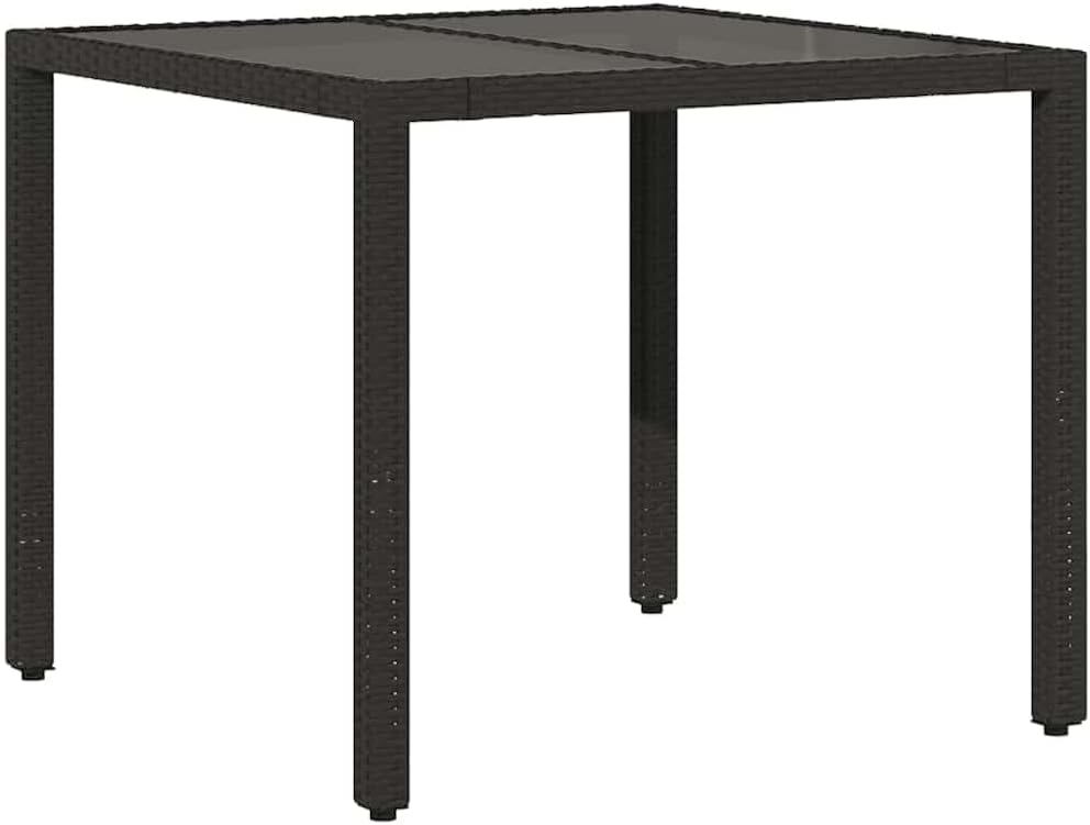 Modern Black Garden Coffee Table Set of 4 with Synthetic Poly Rattan Frame, Powder-Coated Steel, 35.4 x 35.4 in Square Top, Ideal for Patio, Balcony, Outdoor Furniture and Entertaining