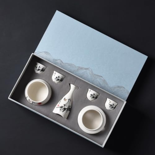 Vifxucy 日本酒 熱燗器 伝統 熱酒器 酒器セット 冷たい/暖かい/熱い酒のための日本の禅スタイルの陶磁器のワインセット伝統的な磁器酒暖かい フラスコ 焼酎 熱燗器 燗瓶 冷酒器 (K)