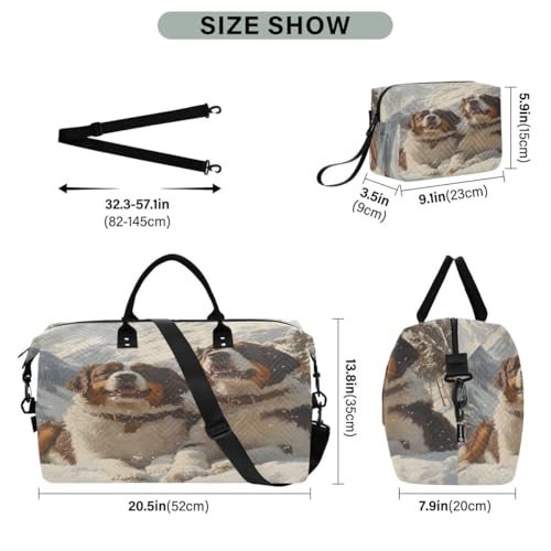 Dog Winter Mountain Tree Travel Duffle Bag Gym Bag Weekender Bags with Toiletry Bag Travel Trip Tote Bag3