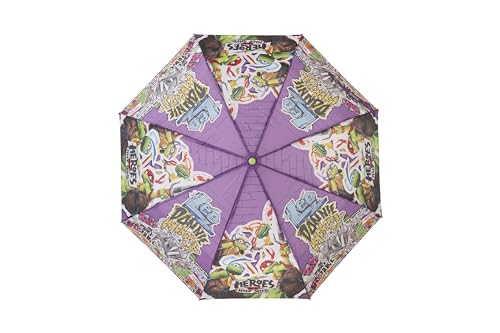 CyP Brands- Tortugas Ninja- Paraguas, Paraguas plegable, Para niños y niñas, Color negro, Producto Oficial