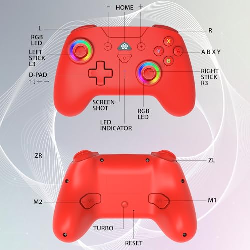 Mando Switch inalámbrico bluetooth compatible con Switch 2 giroscopio vibración LED rojo 2