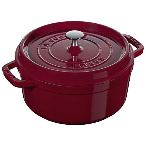 Image of STAUB La Cocotte 6.75L Enamel-Coated Round Cast Iron Cocotte with Nickel Knob Lid - All Cooktops, Made in France, Bordeaux