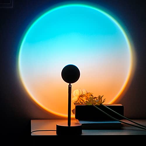 Image of Balkwan Sunset Lamp Projection Rotation Rainbow Projection Lamp Led Romantic Visual Led Light Network Red Light with USB Modern Floor Stand Night Light Living Room Bedroom Décor (Sky Blue)
