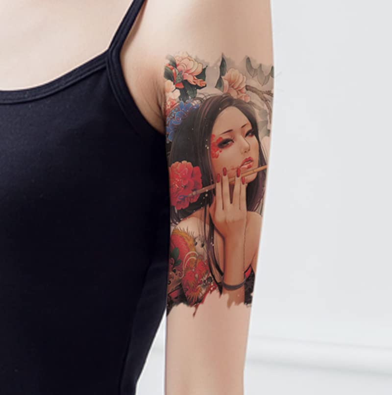 Miniatura 5 de 12 hojas de tatuajes falsos en el pecho, brazo y hombro, mangas de tatuaje corporal, 5.9 x 8.3 pulgadas, tatuajes temporales impermeables para
