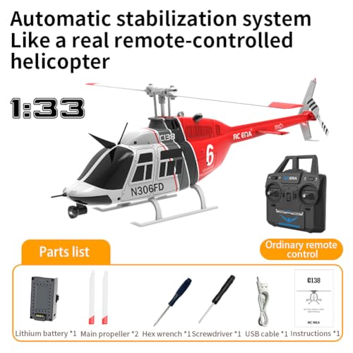 Image of FLYCOLOR C138 RC Helicopter 2.4G 6CH 6-Axis Gyro Altitude Hold 1 /33 Remote Control Plane Ready to Fly RTF(RED-White)