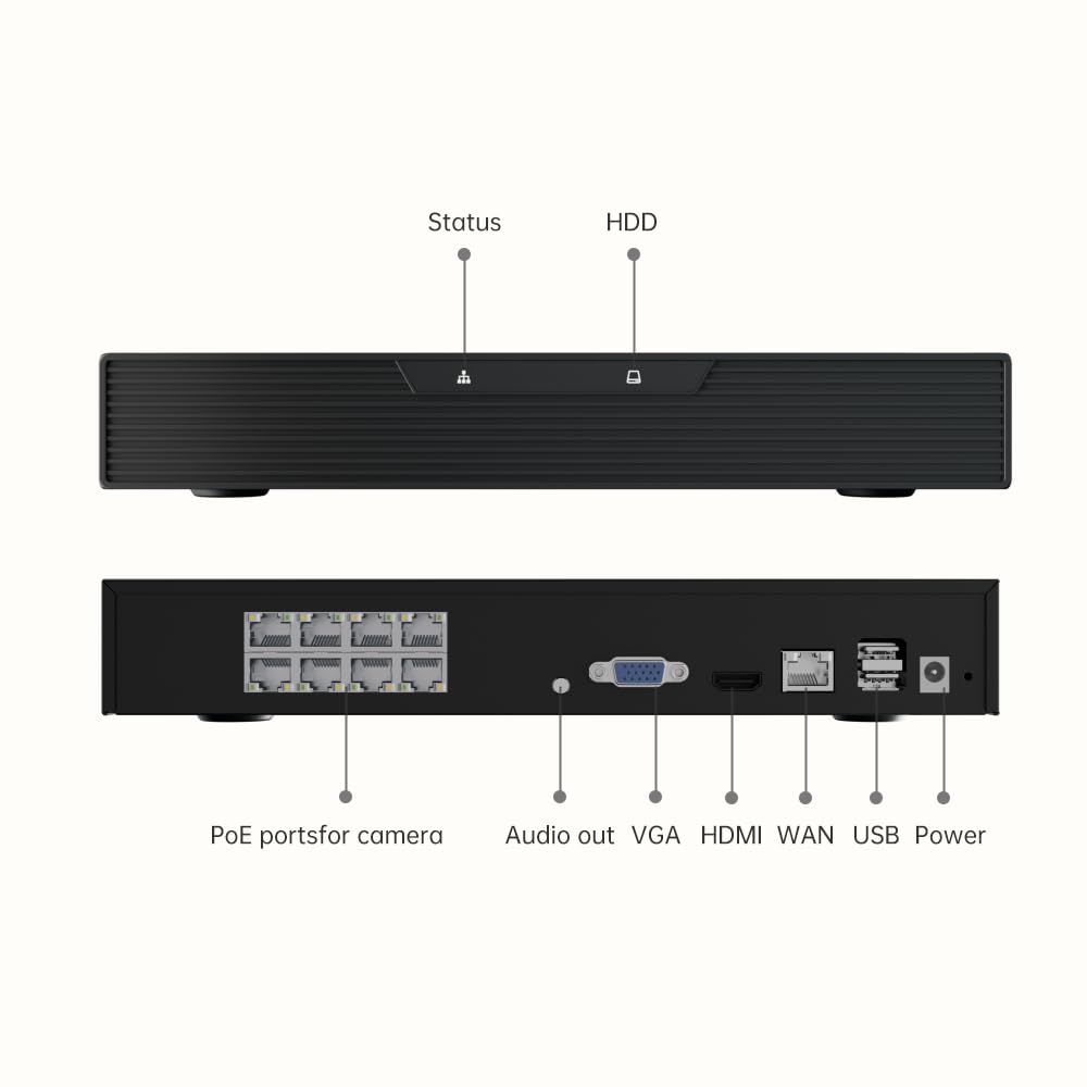 ARENTI System kamer monitoringowych, 5 MP system kamer POE z funkcją rozpoznawania pojazdu AI, 4 kamery monitorujące POE, H.264+ 8CH NVR z 2 TB HDD do 24-7 nagrań (czarny)
