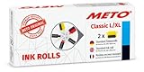 Para una sustitución adecuada y limpia de los rodillos de tinta de la METO Classic L (dos líneas, para etiquetas de 32 × 19) y METO Classic XL (tres líneas, 33 dígitos para etiquetas de 29 × 28 mm).