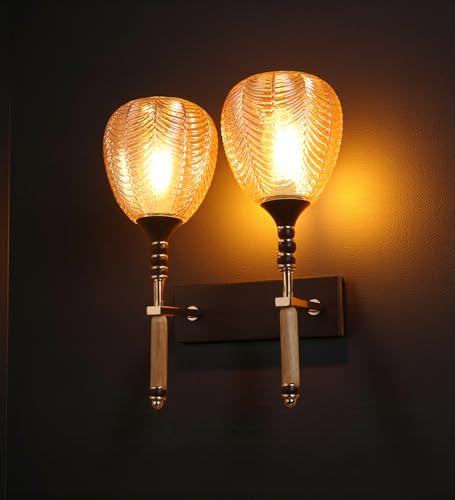 Image of ELAINTE Premium Wall Light | | Elegant Glass Wall Lamp for Living Room & Hallway | 3 Years Warranty | Free Bulb (Vintage-Double)