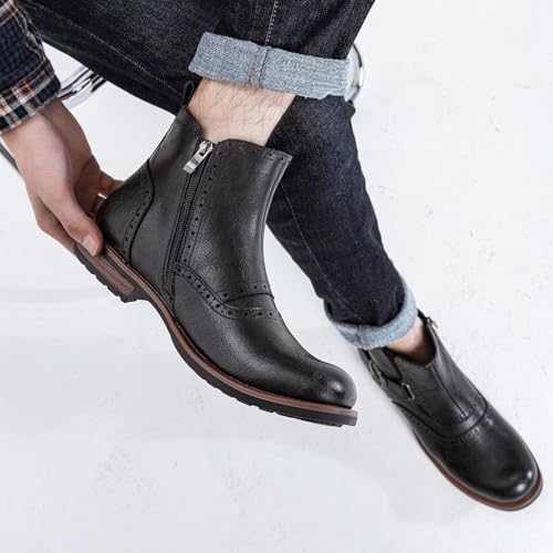Image of Men's British-Style Buckle Oxford Boots | Buckle Strap Side-Zip Oxford Boots for Casual, Business & Work (Ankle-Length)