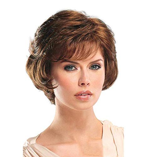 WIGSBEATY 32cm Afro Corto Rizado Pixie Cut Pelucas para Negro Mujer Rubia Mezcla Marrón Cabello Sintético Completo Peluca Natural Party Cosplay Pelucas, Brown Cover