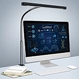 Schreibtischlampe LED, Dimmbar Klemmbar Architektenlampe 360° schwenkbare Schwanenhals-Lampe mit Netzteil, Memory-Funktion Augenschutz Büro Tischlampe, 5 Farbmodi und stufenloses Dimmen (Schwarz)