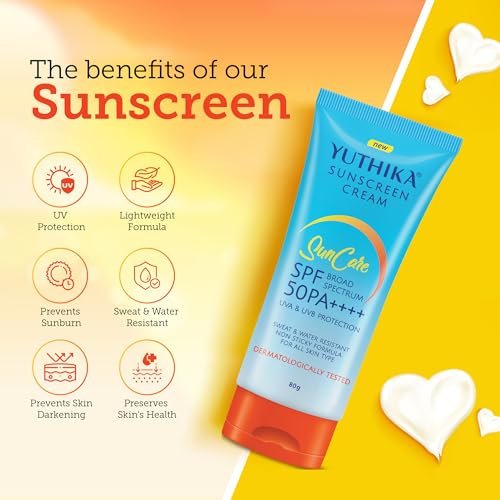 Yuthika Sunscreen SPF 50 PA++++ with UVA & UVB Protection 80g, Dermatologically Tested Sunscreen Cream for Women and Men