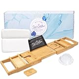 Milliard Ultimate Bath Spa Kit, Includes Bamboo Bath Caddy Tray, Suction Bath Pillow & Overflow Bathtub Drain Cover Set