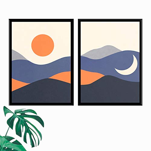 Kit 2 Quadros Decorativos Com Moldura Minimalista Luar