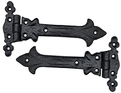 Image of Adonai Hardware Adonijah Antique Cast Iron Strap T Hinge (6 inch X 2 Pack, Matte Black) for Barn Doors, Gates, Kitchen Cabinets, Sheds, Wooden Box, Furniture, Cedar Chest and Trunks