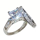HUUGVBCO 2 PCS Platinum Plated 925 Sterling Silver Square Zirconia Cushion Halo Shiny CZ Crystal Diamond Engagement Wedding Rings Set for Women(6)