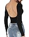 Mangopop Sexy Black Backless Long Sleeve Bodysuit Jumpsuits (S)