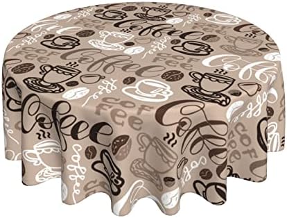 Vodbne Coffee Cup Round Tablecloth 60 Inch for Indoor and Outdoor, Waterproof Table Cloth Cover Decorative for for Kitchen Dining Table, Parties and ​Camping