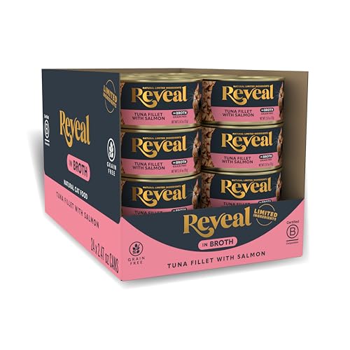 Image of Reveal Tuna & Salmon in Broth Wet Cat Food 24-Pack 2.47 oz Cans | 100% Natural, High Quality Protein, Limited Ingredient, Grain Free, Complementary Food, No Fillers, No Artificial Additives