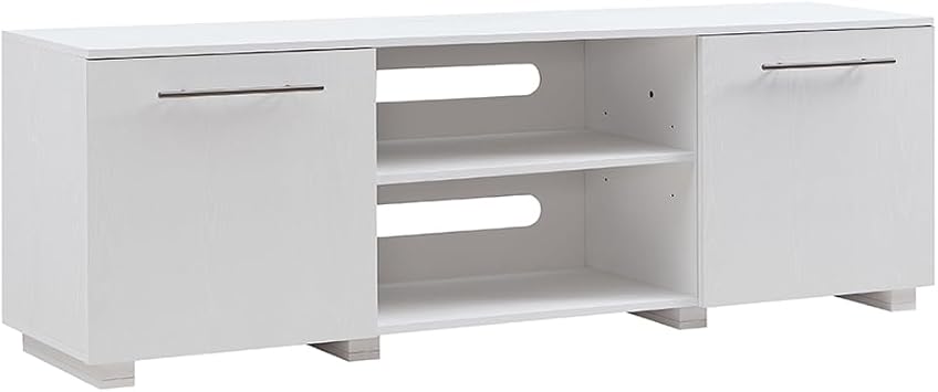 JAHRSTIM Medford 68" TV Console Table for TVs up to 75", Media Console Table Entertainment Center with RGB LED Lights and 2 Storage Cabinets, White