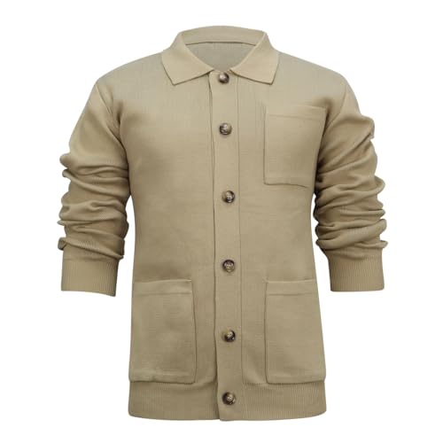 Cambkatl Men's Lapel Collar Cardigan Sweaters, Button Down Casual Long Sleeve Knitted Cute Outerwear Tops with Pockets4