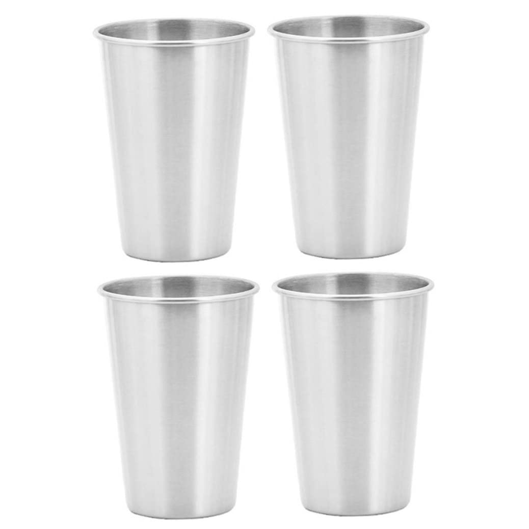 Nukinp Stainless Steel Cup Metal Drinking Glass Mug Beer Pint Tumbler Stackable Reusable for Camping Hiking Indoor Kids 500ml Silver 4PCS