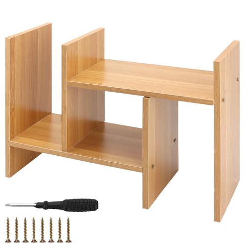 FUNSUEI Estantería Baja Pequeña de Madera para Escritorio Organizador con Baldas para Oficina y Hogar