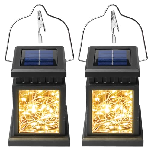 Set di 2 lanterne solari per esterni, da appendere, a LED, quadrata,...