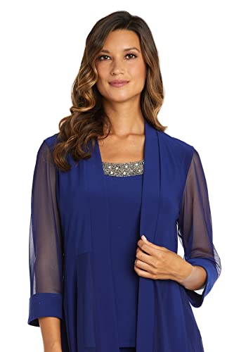 R&M Richards Women's Plus Size Beaded Neck 2 Piece Pant Suit - Mother Of The Bride Outfit (Royal, 16 Plus) #TOP2