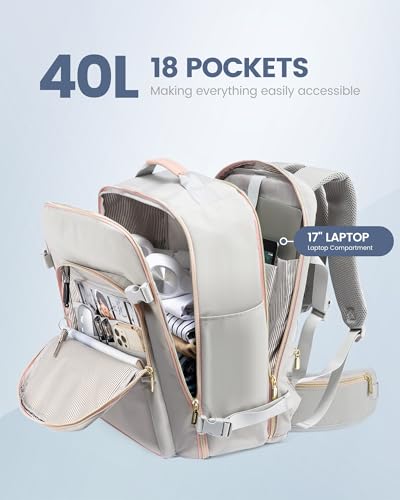 Image of LOVEVOOK 40L Travel Backpack with Waist Strap,Flight Approved Carry on Backpack,Waterproof Personal Item Travel Bag,TSA Carry on Luggage Suitcase Travel Essentials,Gifts for Women & Men,fit 17 inch Laptop