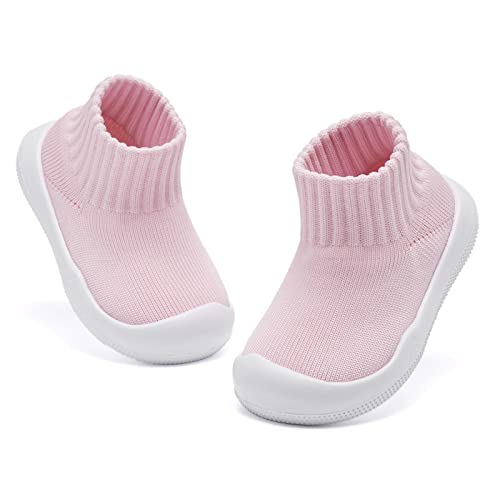 Baby Shoes Girls Boys Non Slip Baby Sock Shoes With Soft Rubber Sole Infant First Walking Sneaker Toddler Slipper Lightweight 12-18 Months Pink #TOP2