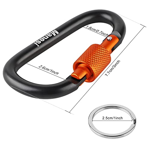 Carabiner Clips with Screw Gate, 10 Pack 3" Aluminum Carabiner D Shape Buckle Pack, Keychain Clip, Spring Snap Key Chain Clip Hook Buckle - Thumbnail 2