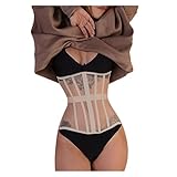 WANGPIN Sexy See-Through Mesh Underbust Corset for Women Slim Fashion Waist Cincher Shaperwear All-Match Bustier Tops Girdles (Color : Apricot, Size : S/Small)