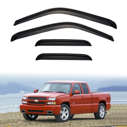 Image of Window Visors for 1999-2006 Chevy Silverado & GMC Sierra 1500 /2500 /3500 HD, Rain Guards Shields Vent Deflector Shade Dark Smoke 2007 Classic for Extended Cab, Tape-On, 4PCS