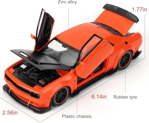 Image of FEXXA Hellcat 1:32 Scale Dodge Challenger Die-Cast Metal Toy Model Car for Kids - Pull Back Mechanism, Birthday Gift for 3+ Year Old Boys (Hellcat Orange)