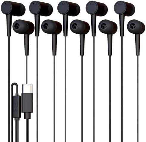5 Pack Bulk Wired Earbuds, USB-C, in-Ear, Mic, Compatible with Phone, Tablet, Laptop, PC for School, Online Class, Meeting, Conference, Practice, Test, Black image 2