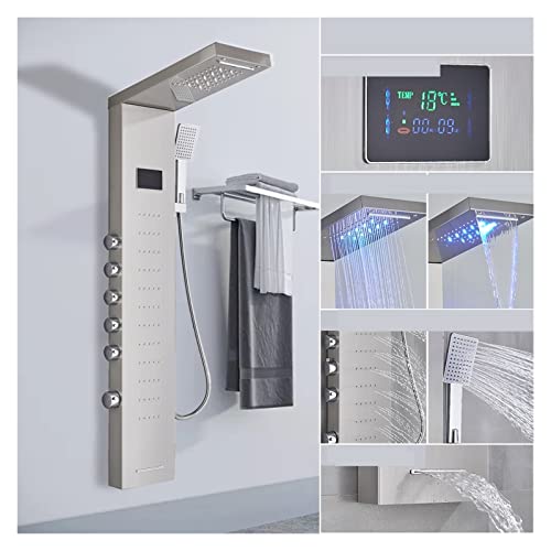 Shower Panel Tower Black Led Light Shower Faucet Bathroom Spa Massage Jet Shower Column System Waterfall Rain Shower Panel Bidet Sprayer Tap Led Shower Column Stainless Steel Brushed ( Color : 8013 Br #TOP3
