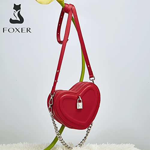 Split Cow Leather Shoulder Bag For Women Quilted Chain Crossbody Bag Purse Fashion Heart-Shaped Handbag Mini Bag (Red-1) #TOP6