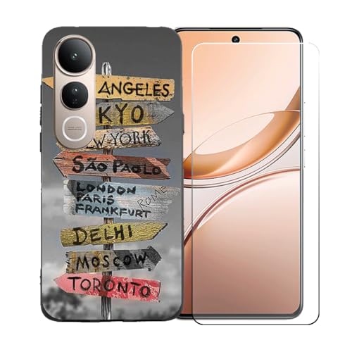 LCEHTOGYE �K�p Vivo V50 Lite 4G +�����K���X�X�N���[���v���e�N�^�[�p�P�[�X�A�K�p Vivo V50 Lite 4G (6,77")�ƌ݊����̂���u���b�N�\�t�gTPU�V���R���Q���P�[�X�ی�J�o�[ BST17