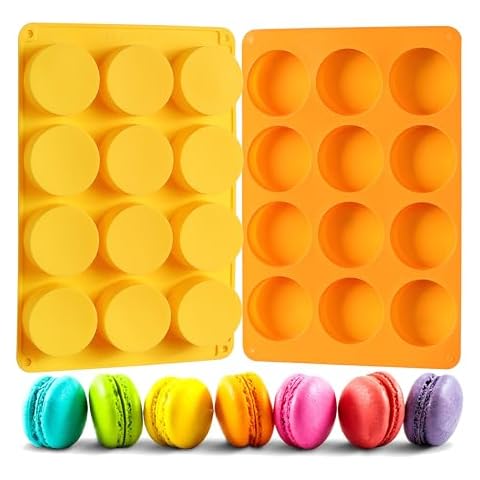 2 Pcs Oreo Chocolate Cookie Silicone Molds, 12-Cavity Round Silicone Mold, Baking Mold for Oreo, Chocolate, Cookie, Candy, Mini Cake, Jelly (Orange + Yellow) Cover