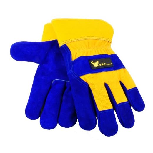 G & F 5018L Premium Cowhide Leather Palm Work Gloves, Drivers Gloves, Construction Gloves with Heavy Fabric Cotton Back & Rubberized Safety Cuff, Large
