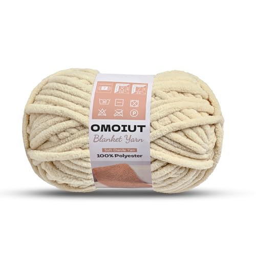 Image of OMoiout Chunky Chenille Yarn for Crocheting, Soft Baby Blanket Yarn, #7 Super Bulky, Chunky Knit Blanket Crochet Yarn, 7 oz /109.4 yds Fluffy Velvet Amigurumi Yarn(Beige)