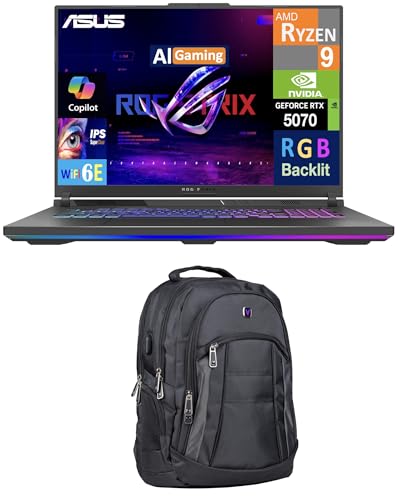 Image of ASUS ROG Strix G18 Laptop 18 inch 240Hz WQXGA Display (AMD Ryzen 9 8940HX, GeForce RTX 5070 8GB, 64GB DDR5, 4TB PCIe SSD, RGB KB, WiFi 6E, Webcam, Bluetooth 5.4, Win 11 Home) w /Premium Backpack