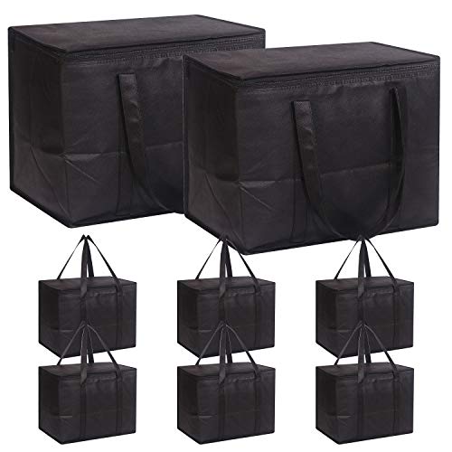 Set of 8 Large Insulated Reusable Grocery Bags with Sturdy Zipper and Handles,...