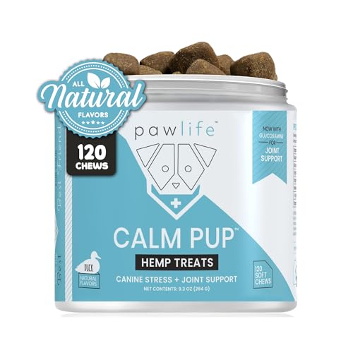 pawlife Calming Chews with Organic Hemp Oil| Dog Anxiety Relief & Travel Friendly| Glucosamine to Help with Join Support| 120 Soft Chews & up to 4-Month Supply