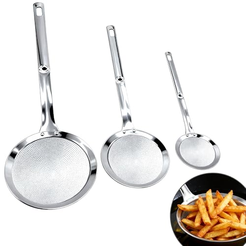 3 Pack Fine Mesh Skimmer Spoons, 304 Stainless Steel Strainer Lad...