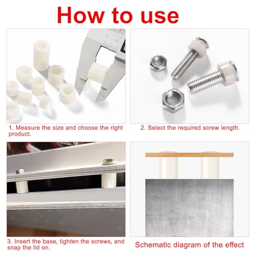 YIXISI 80 PCS ABS Round Spacer Assortment Kit, for M6 / M8 Screws, Non Threaded Column Standoff Support Spacer, OD 11/14 mm, White - Image 4